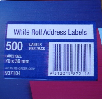 Avery 937104 Address Label 70x36mm 500 Per Roll ,
